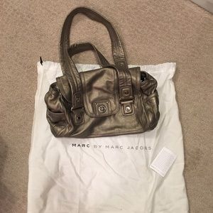 Marc Jacobs pewter leather satchel shoulder bag